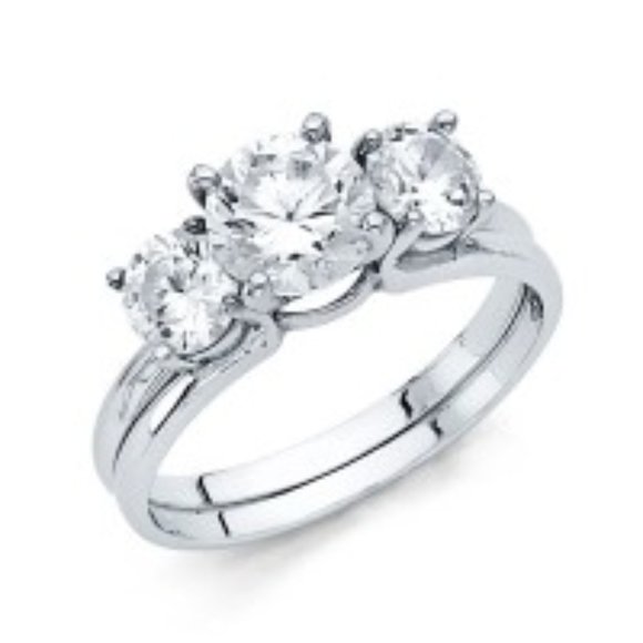 3 stone 14k white gold Engagement Ring Duo Set
